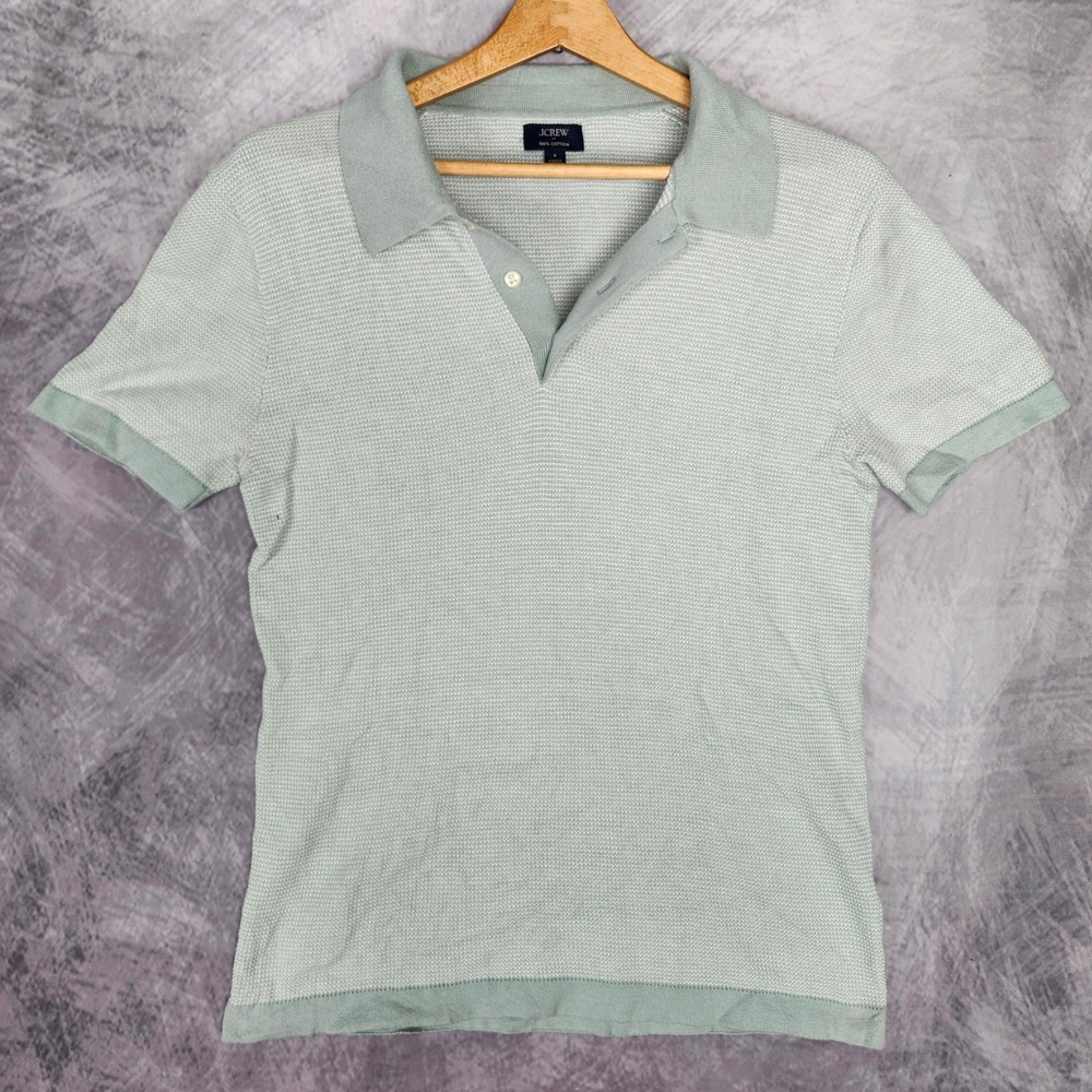 J Crew Knit Sweater Polo Shirt Mens Small Mint Green Birdseye Textured Old Money
